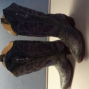 Size 8.5 Corral Brand Western Over The Calf Purple/Gray Cross/Angel Wing Boots
